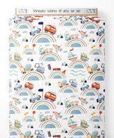 Tissu - Véhicules colorés et arcs-en-ciel