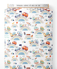 Tissu - Véhicules colorés et arcs-en-ciel