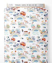 Tissu - Véhicules colorés et arcs-en-ciel