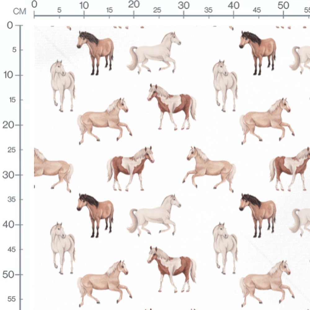Tissu - Chevaux aquarelle fond blanc