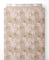 Tissu - Roses et papillons sur beige
