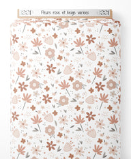 Tissu - Fleurs rose et beige variées