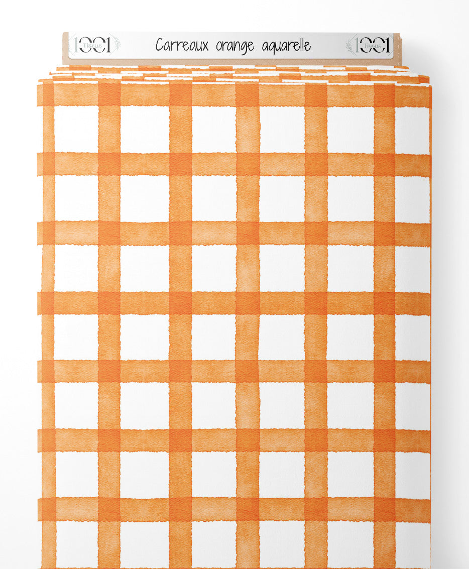 Tissu - Carreaux orange aquarelle