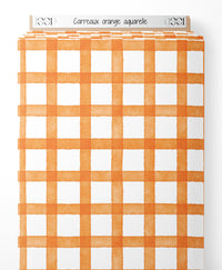 Tissu - Carreaux orange aquarelle