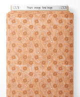 Tissu - Fleurs orange sur fond beige