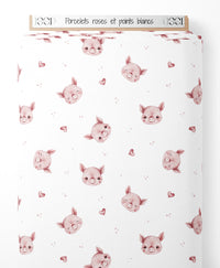 Tissu - Porcelets roses et points blancs