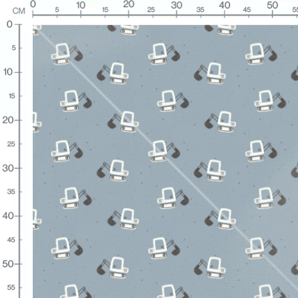 Tissu - Pelleteuses blanches sur bleu