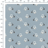 Tissu - Pelleteuses blanches sur bleu