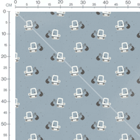 Tissu - Pelleteuses blanches sur bleu