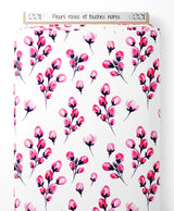 Tissu - Fleurs roses et touches noires