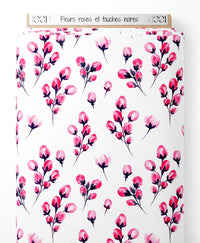 Tissu - Fleurs roses et touches noires