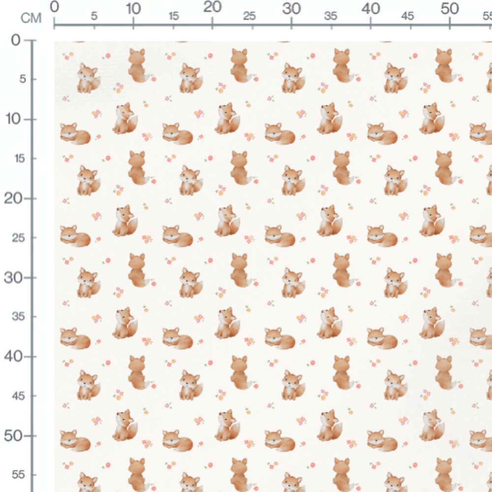 Tissu - Renards et fleurs pastel blanches