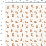 Tissu - Renards et fleurs pastel blanches
