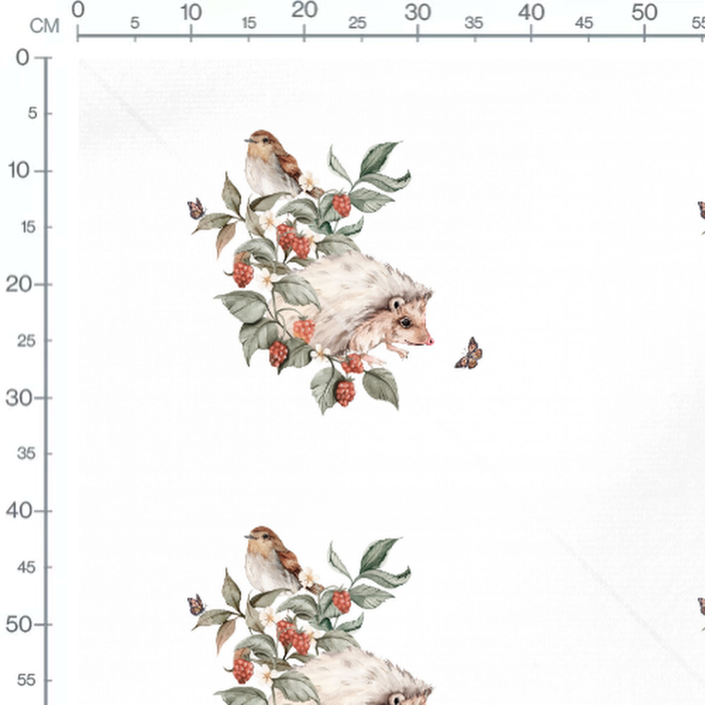 Tissu - Hérisson et oiseau aquarelle