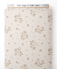 Tissu - Roses beiges et feuilles claires