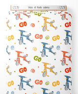 Tissu - Vélos et texte colorés