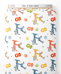 Tissu - Vélos et texte colorés