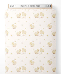 Tissu - Poussins et petites fleurs