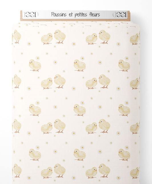 Tissu - Poussins et petites fleurs