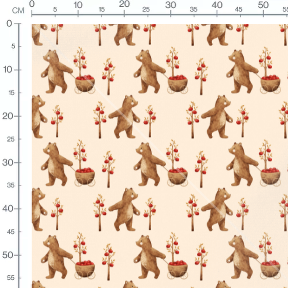 Tissu - Ours avec chariot beige