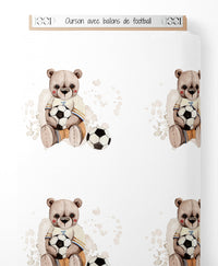 Tissu - Ourson avec ballons de football