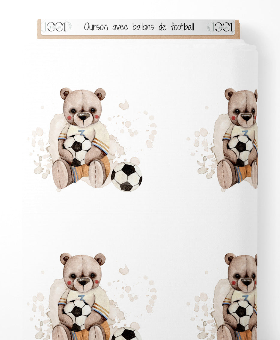 Tissu - Ourson avec ballons de football