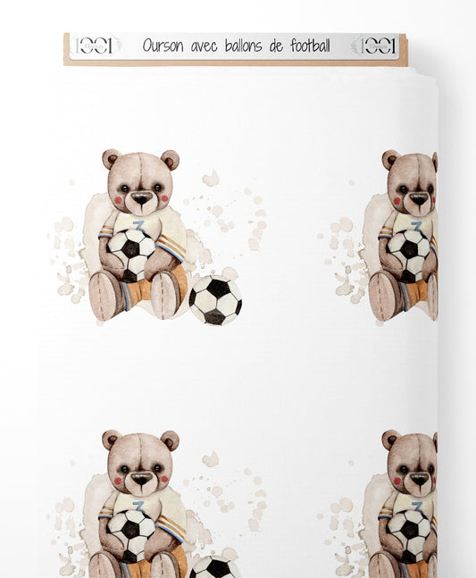 Tissu - Ourson avec ballons de football