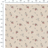 Tissu - Cerises et fleurs sur beige