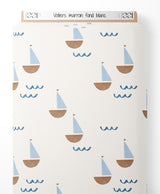 Tissu - Voiliers marron sur fond blanc