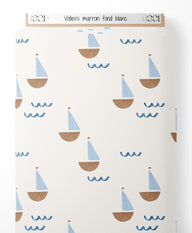 Tissu - Voiliers marron sur fond blanc