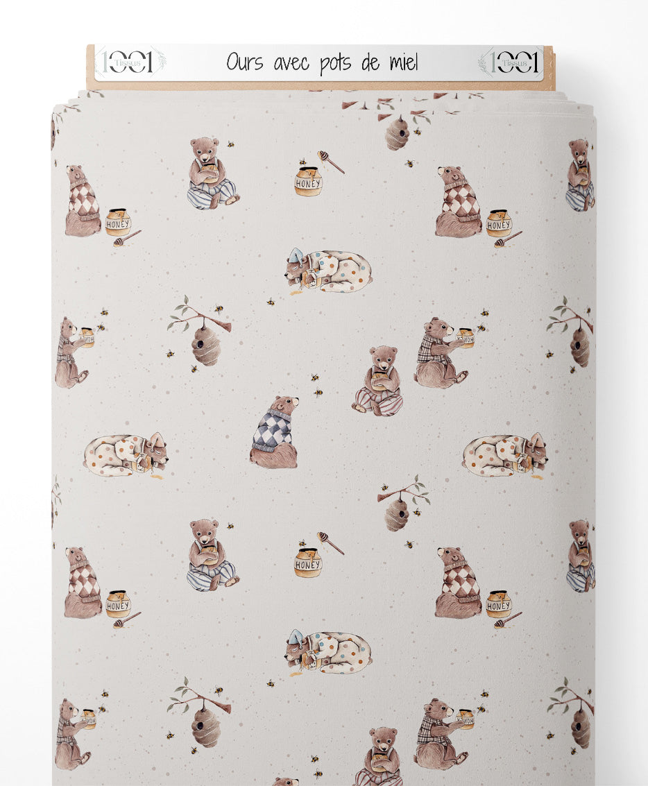 Tissu - Ours avec pots de miel