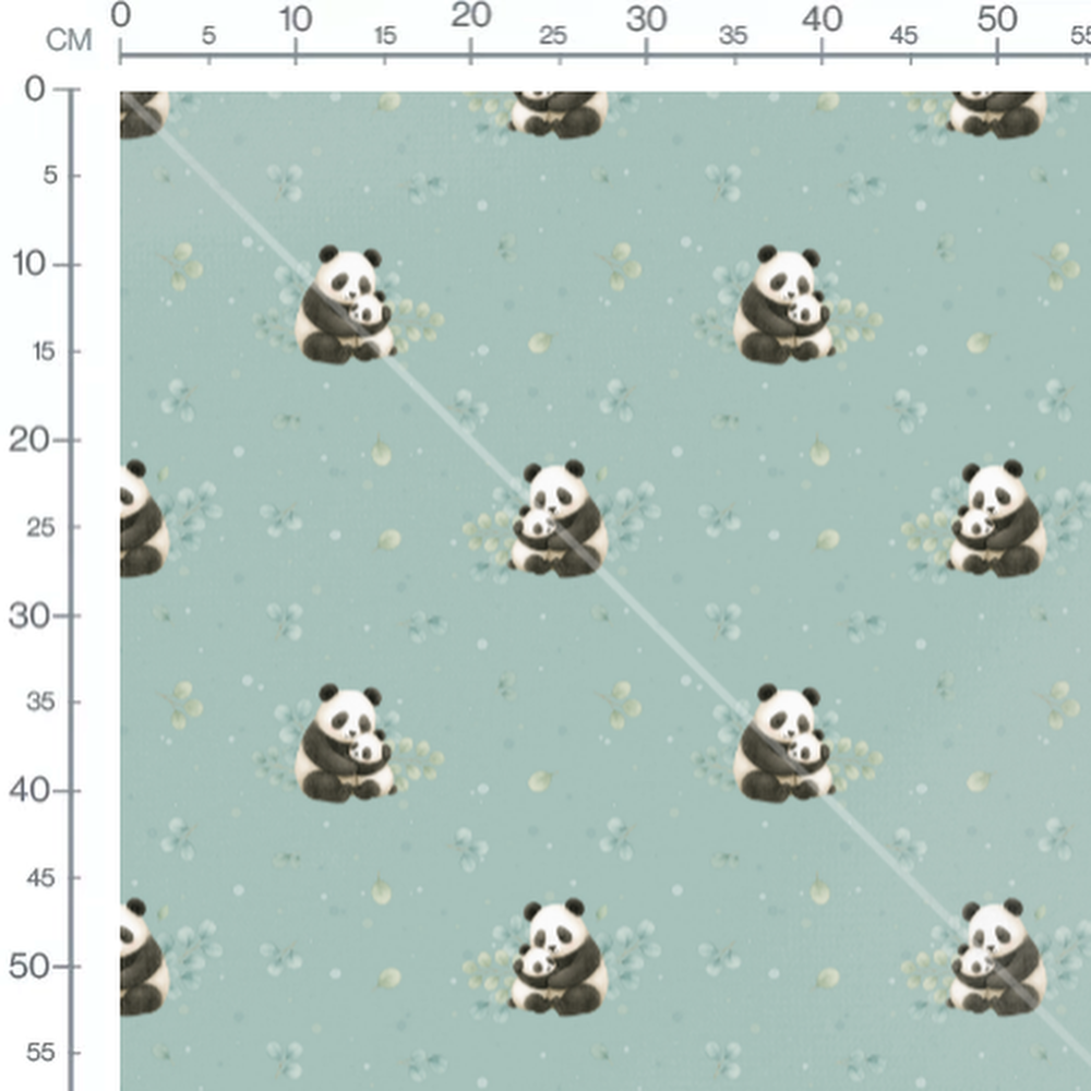 Tissu - Pandas câlins fond vert