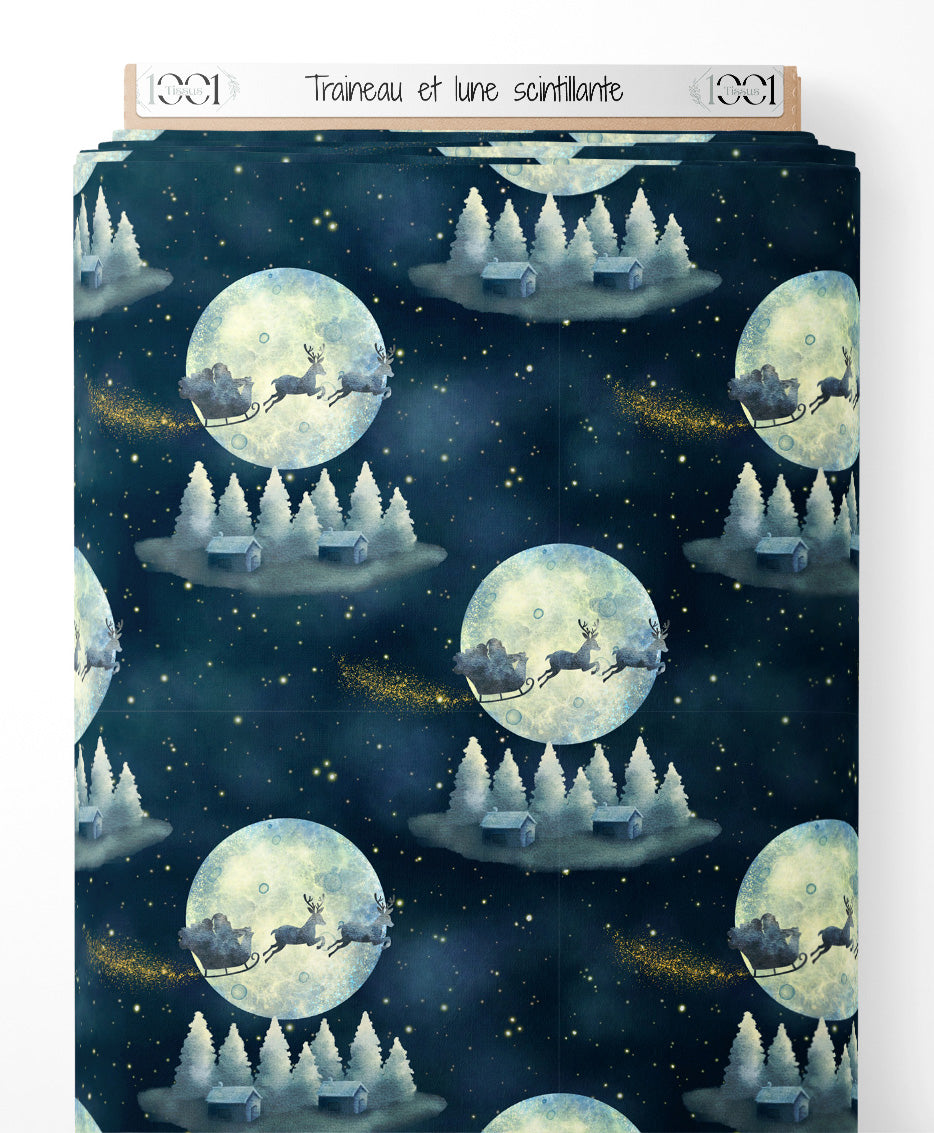 Tissu - Traîneau et lune scintillante