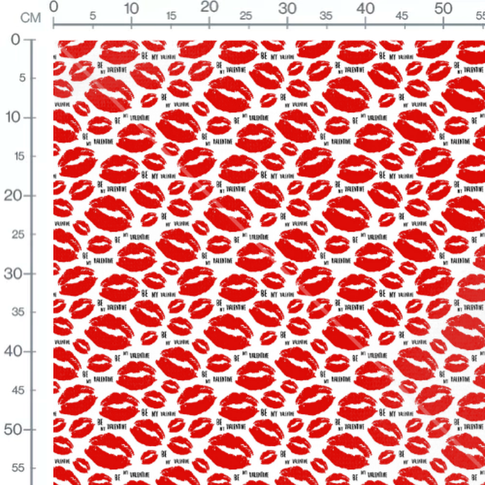 Tissu - Baisers rouges et texte