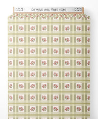 Tissu - Carreaux avec fleurs roses
