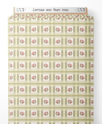 Tissu - Carreaux avec fleurs roses