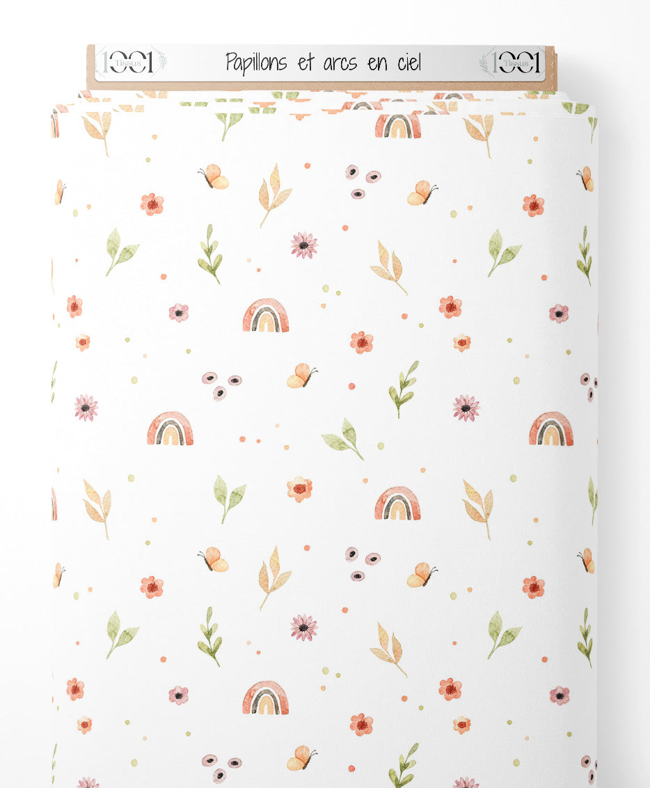 Tissu - Papillons et arcs-en-ciel