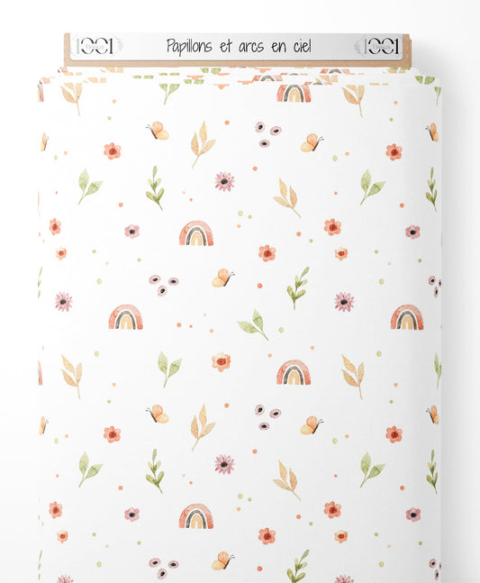 Tissu - Papillons et arcs-en-ciel