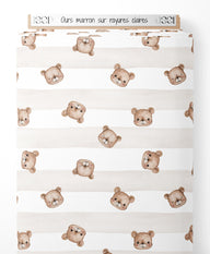 Tissu - Ours marron sur rayures claires
