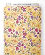 Tissu - Fleurs jaunes et violettes beige