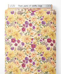 Tissu - Fleurs jaunes et violettes beige