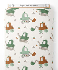 Tissu - Engins verts et marron