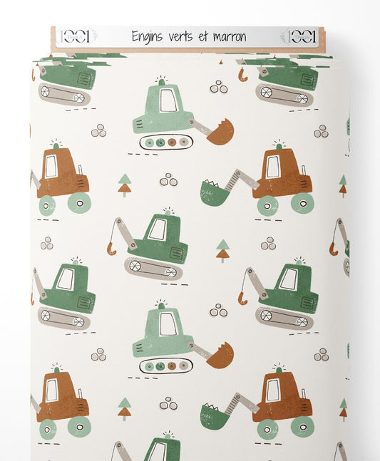 Tissu - Engins verts et marron