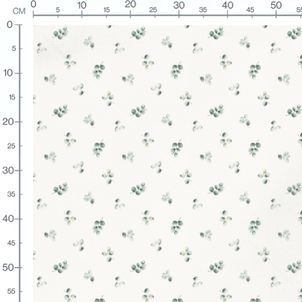 Tissu - Feuilles vertes et fleurs blanches