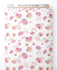 Tissu - Fleurs et arcs-en-ciel pastel