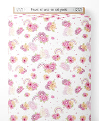 Tissu - Fleurs et arcs-en-ciel pastel