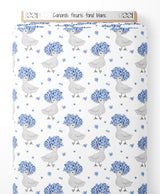 Tissu - Canards fleuris sur fond blanc