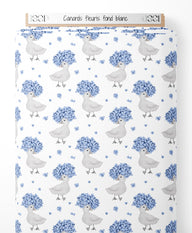 Tissu - Canards fleuris sur fond blanc
