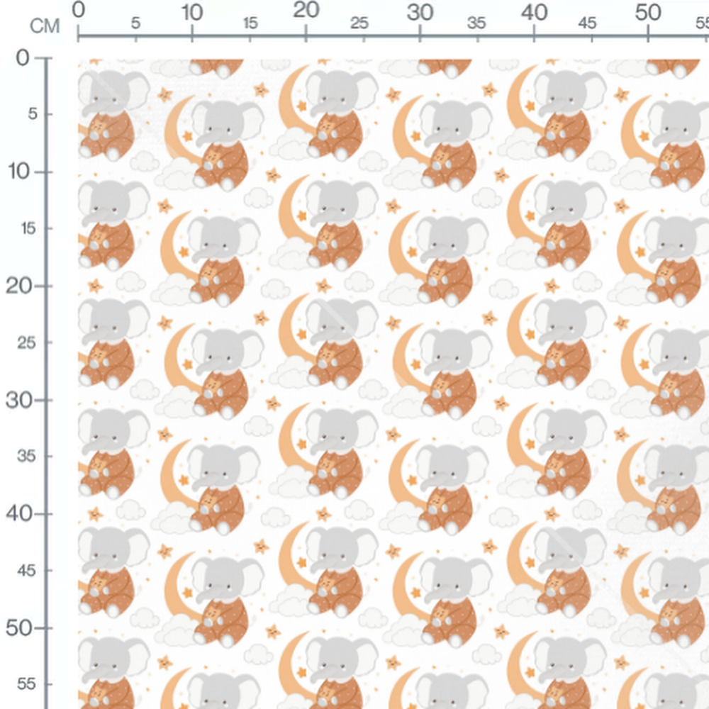 Tissu - Éléphants et lunes orange