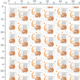 Tissu - Éléphants et lunes orange
